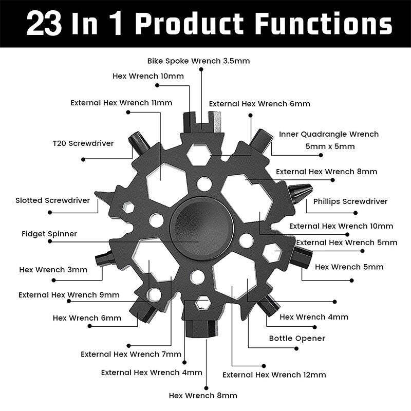 Snowflake MultiTool & Fidget Spinner, for Outdoor, Travel, Camping