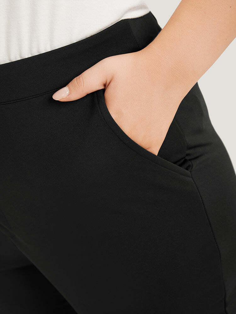 Anti-Wrinkle Plain Pocket Split Hem Pants