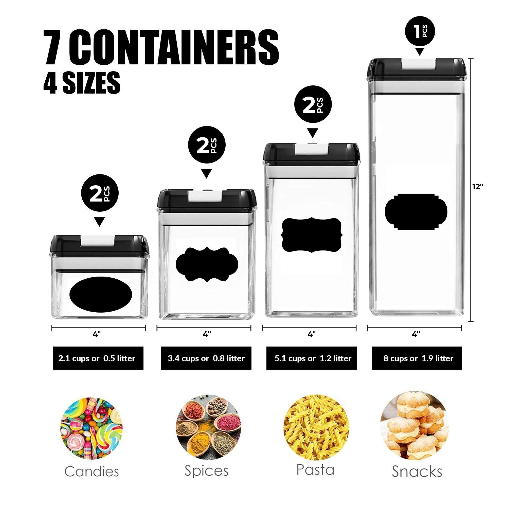 Airtight Food Storage Container Set 7 Piece Set Clear Plastic Canisters For Cereal, Flour with Easy Lock Lids, for Kitchen Pantry Organization and Storage, Include Labels and Marker (White)