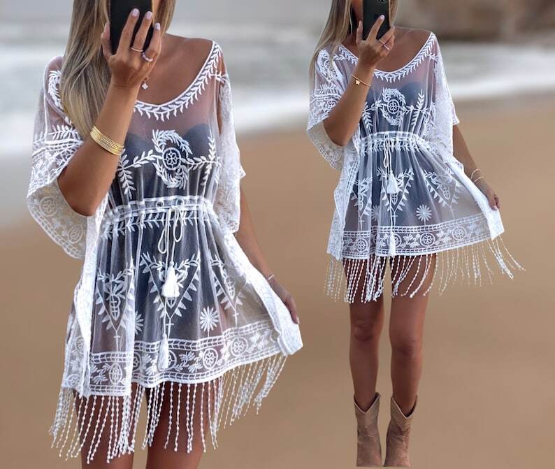 Romantic Boho Lace Top, Bohemian Sheer Lace Top, Delicate Pure White K ...