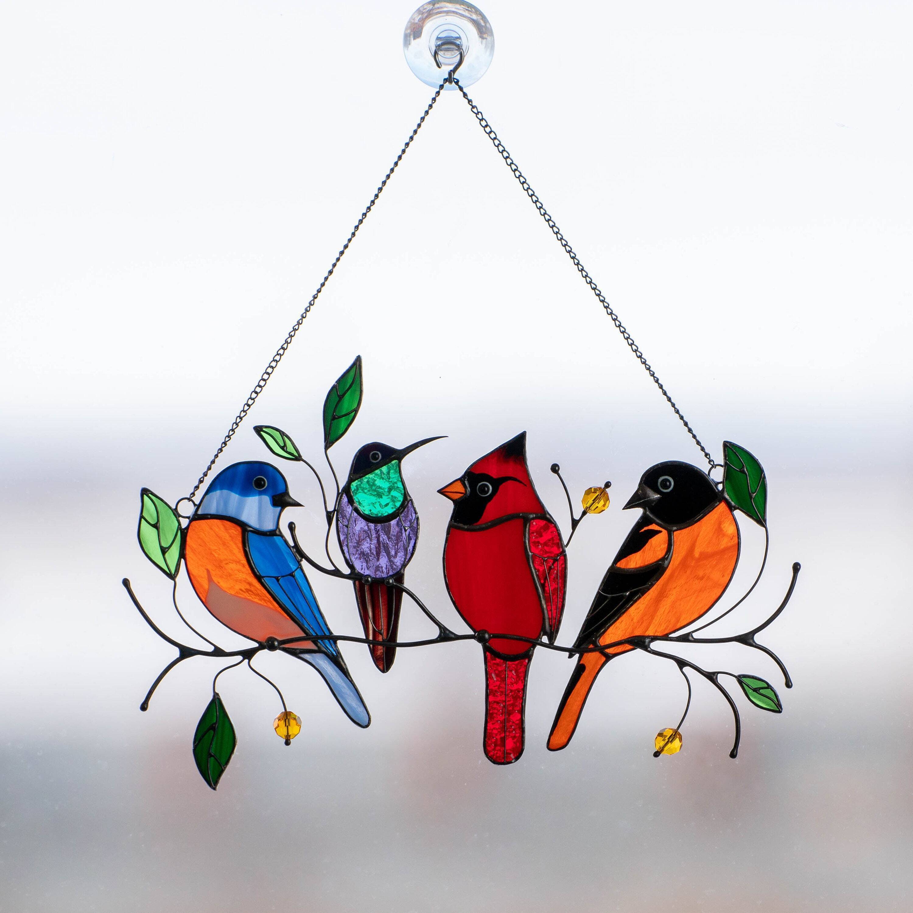 Birds stained glass window hangings Stained glass cardinal