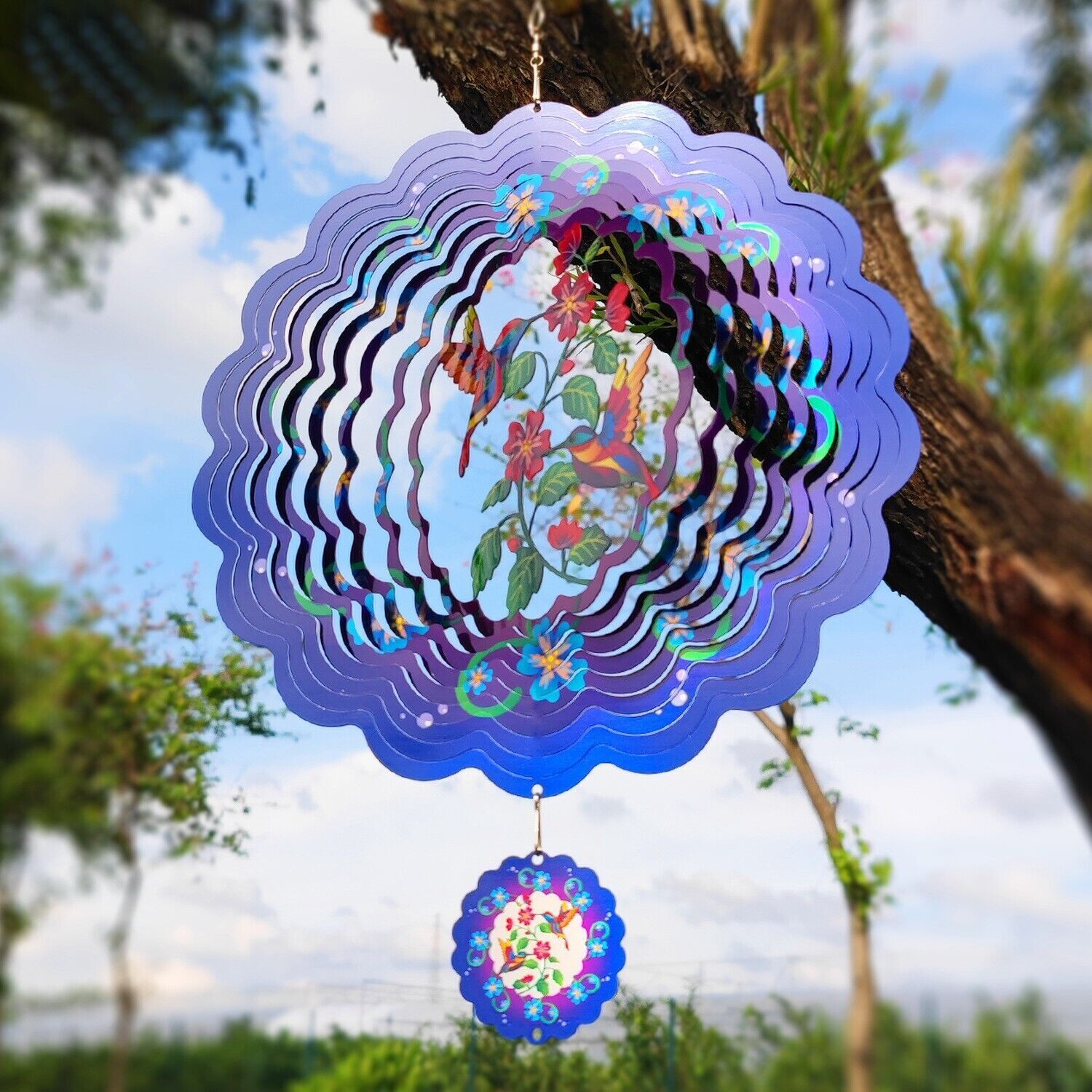 Purple hummingbird dynamic wind rotator (with hook)