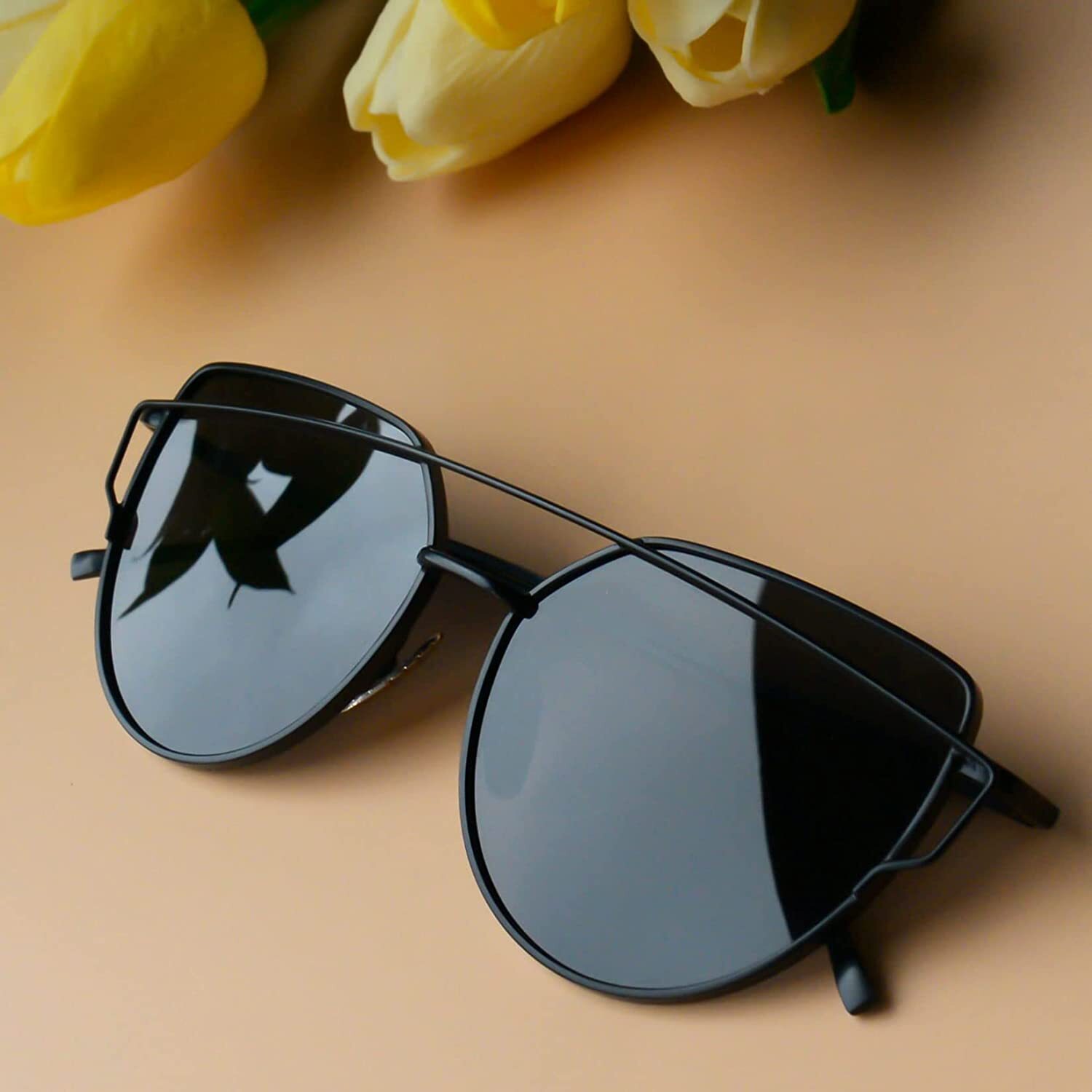Oversized Cateye Sunglasses for Women, Fashion Metal Frame Cat Eye Womens Sunglasses