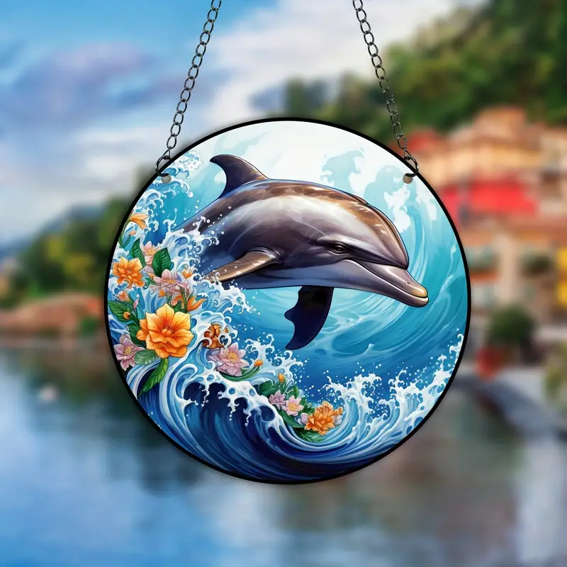 1pc,Suncatcher Dolphin Window Hanging, Home And Outdoor Decoration Pendant, Send A Metal Chain, Decorate Your Window, Fireplace, Courtyard Or Any Place You Like, Gift To Relatives And Friends, Embellish Romantic Life