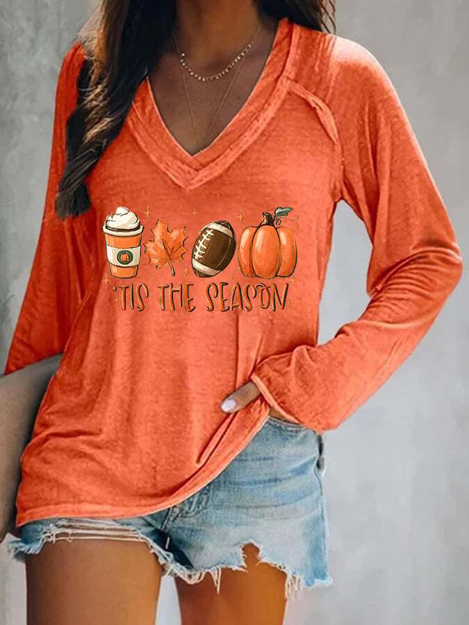Women's Tis The Season Football Print Casual T-Shirt