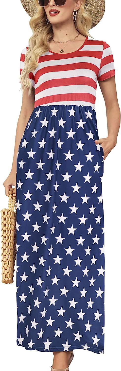 Supnier Women's Short Long Sleeve Maxi Dresses Casual Empire Waist Long Dress with Pockets