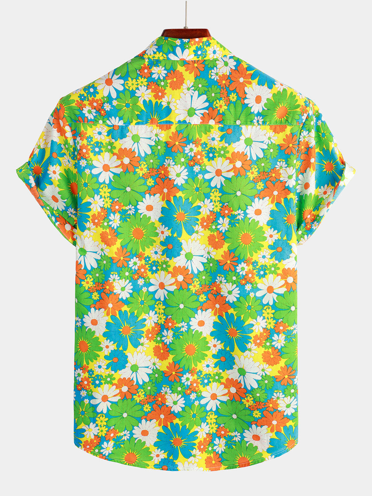 Men's Green Floral Cotton Tropical Button Up Hawaiian Shirt