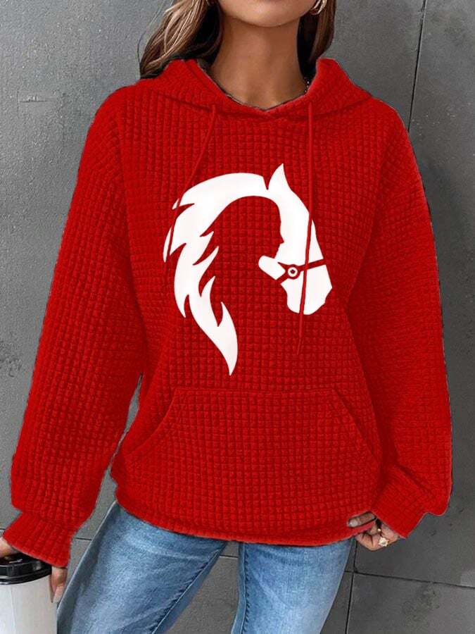 Women's Horse Lovers Casual Waffle Hoodie