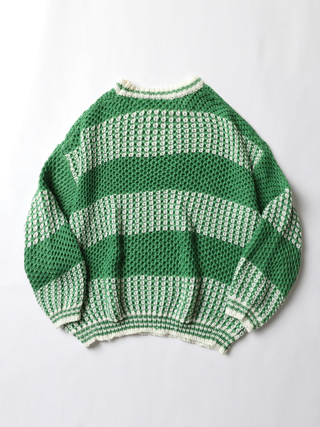 Two Tone Drop Shoulder Striped Trim Sweater