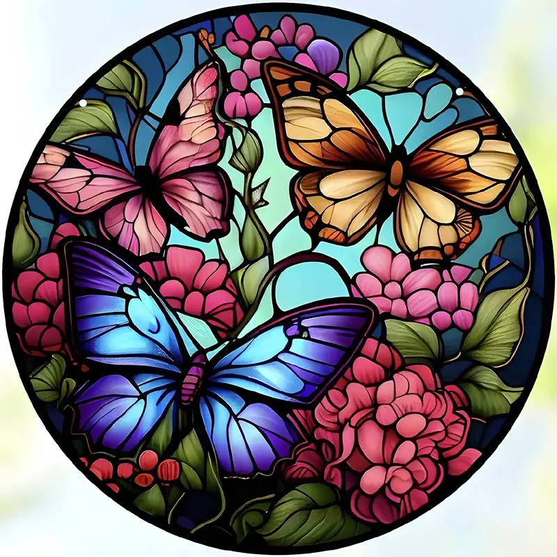 Butterfly Stained Suncatcher Stained Glass Window Hanging For Home, Office, Kitchen And Living Room Decor