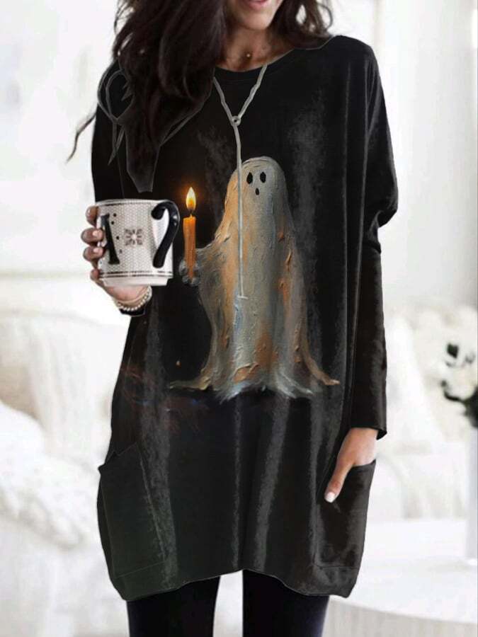 Retro Ghost Painting Candle Print Dress