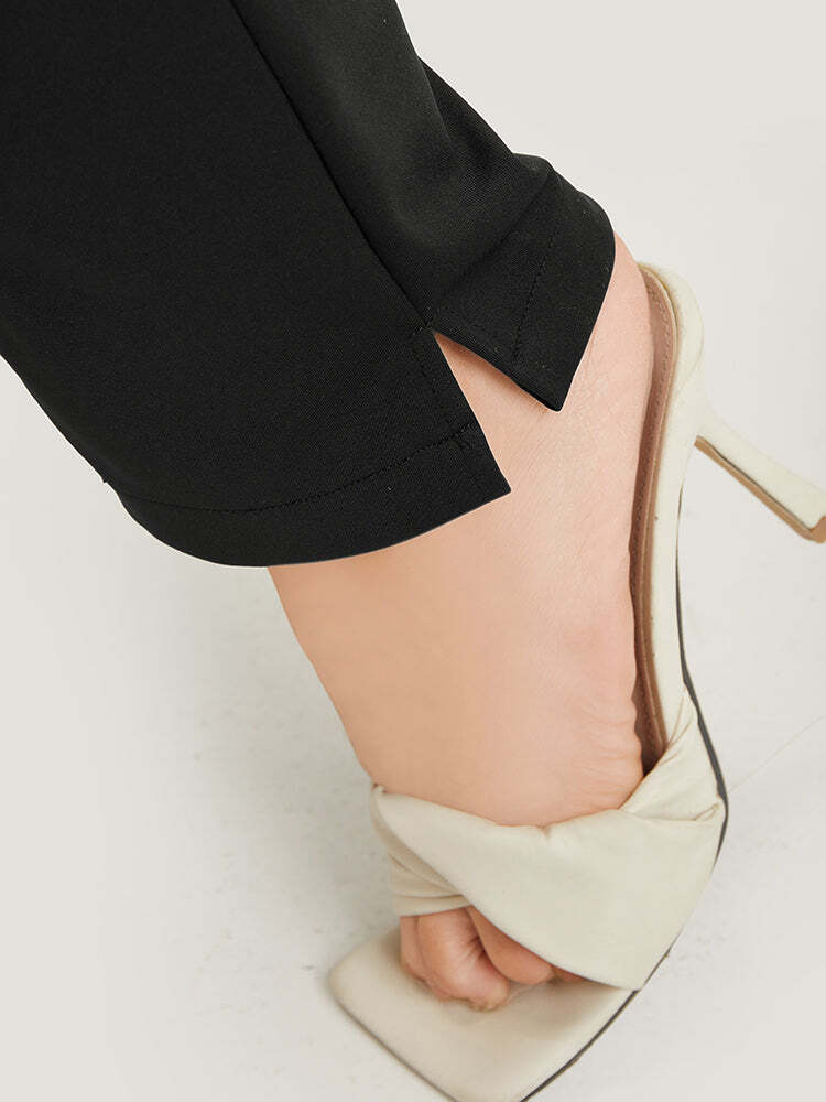 Anti-Wrinkle Plain Pocket Split Hem Pants
