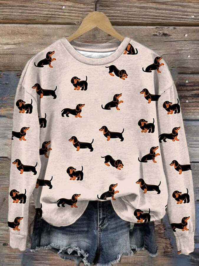 Women's Funny Dachshund Print Sweatshirt
