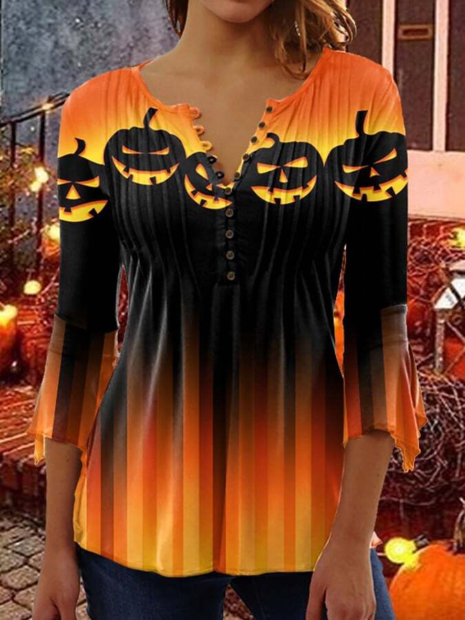 Women's Halloween Print Crew Neck T-shirt