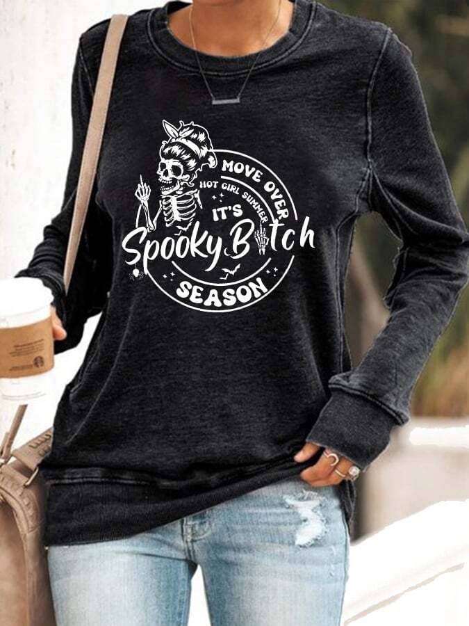 Women's Move Over Hot Girl Summer It's Spooky Bitch Season Print Sweatshirt