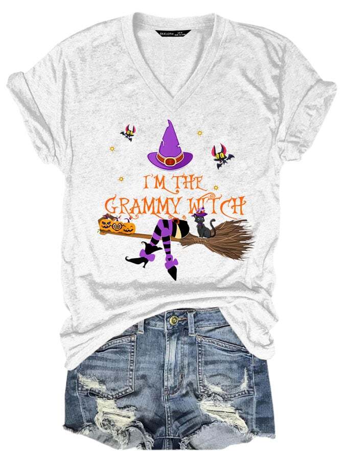 Women's I'm the Grammy Witch Halloween V-Neck Tee
