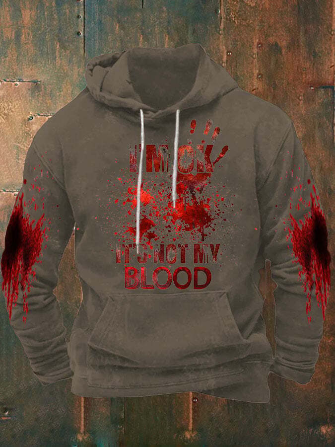 I'M Ok It'S Not My Blood Halloween Men's Printed Hooded Sweatshirt