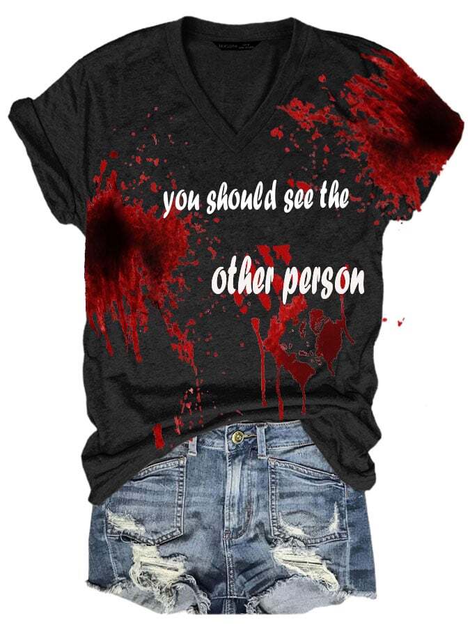 You Should See The Other Person Halloween Women's Casual Print Short Sleeve T-Shirt