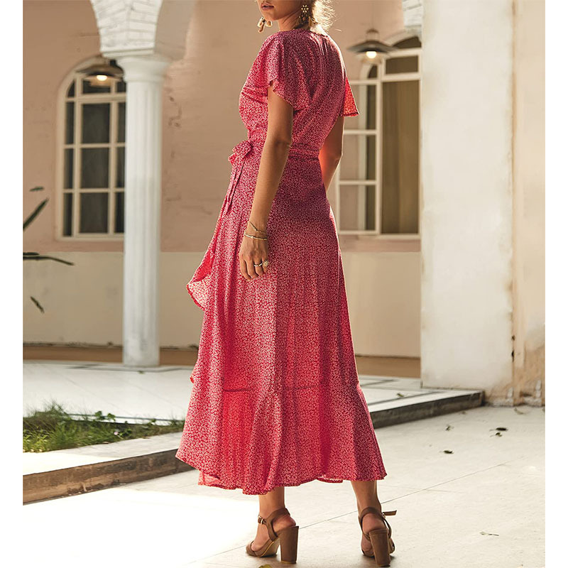 Elegant Ladies Short Sleeve Long Floral Dress