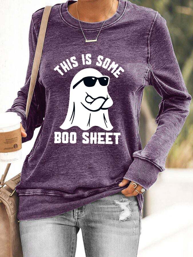 Women's Halloween This Is Some Boo Sheet Print Sweatshirt