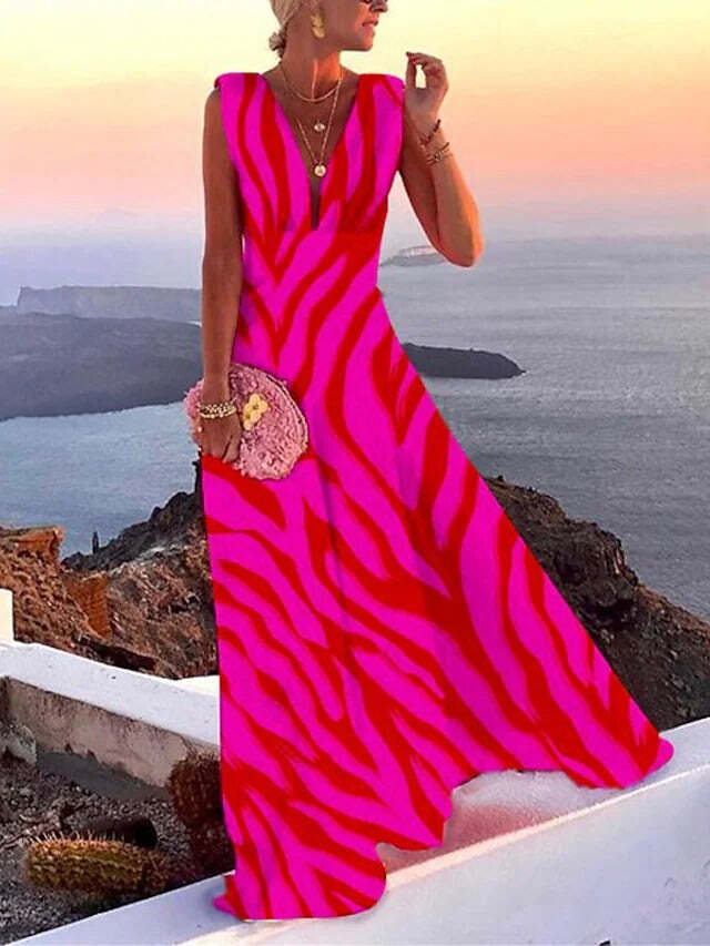 Magenta Red Zebra Print Sleeveless Maxi Dress