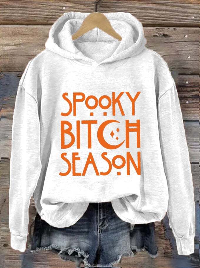 Women's Halloween Spooky B*tch Season Printed Hooded Sweatshirt