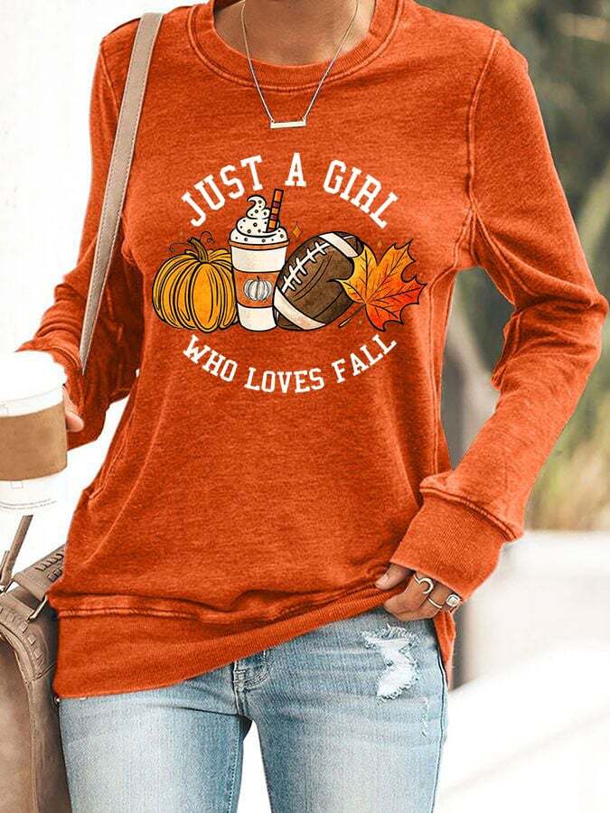 Women'S Casual Just A Girl Who Loves Fall Long-Sleeved Sweatshirt