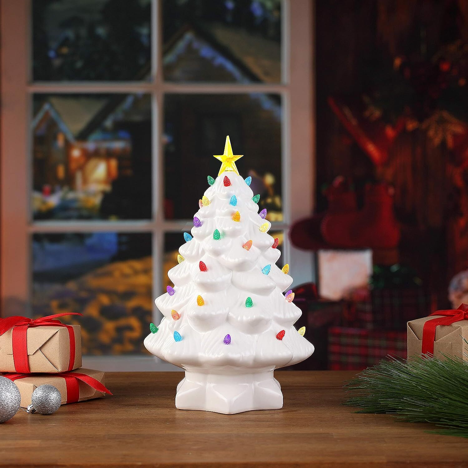 Mr. Christmas Nostalgic Ceramic Christmas Tree with LED Lights Indoor Decoration, 24 Inches, Pink