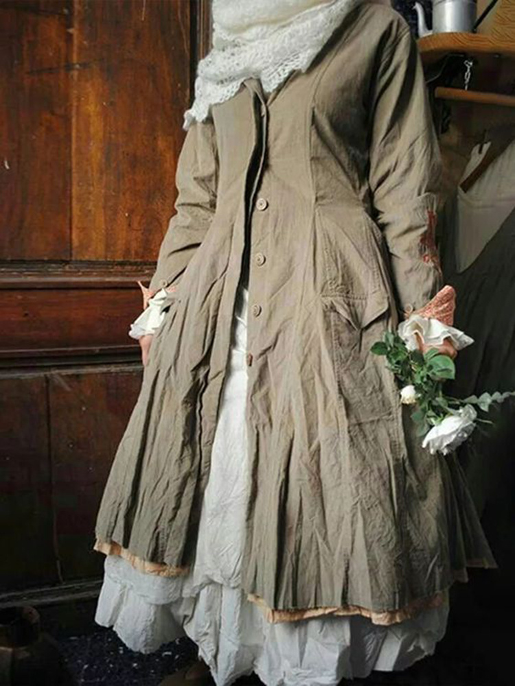 Vintage Solid Button Down Pocket Comfy Jacket