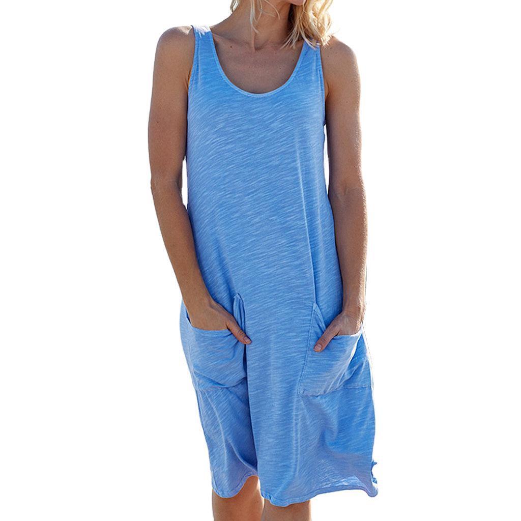 Round neck sleeveless knitted casual vest dress