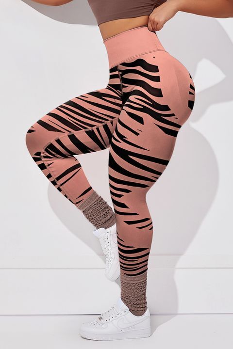 Zebra Stripe Print Wide Waistband Sports Leggings