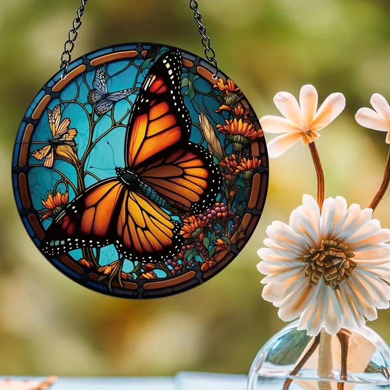 Butterfly Stained Suncatcher Stained Glass Window Hanging For Home, Office, Kitchen And Living Room Decor