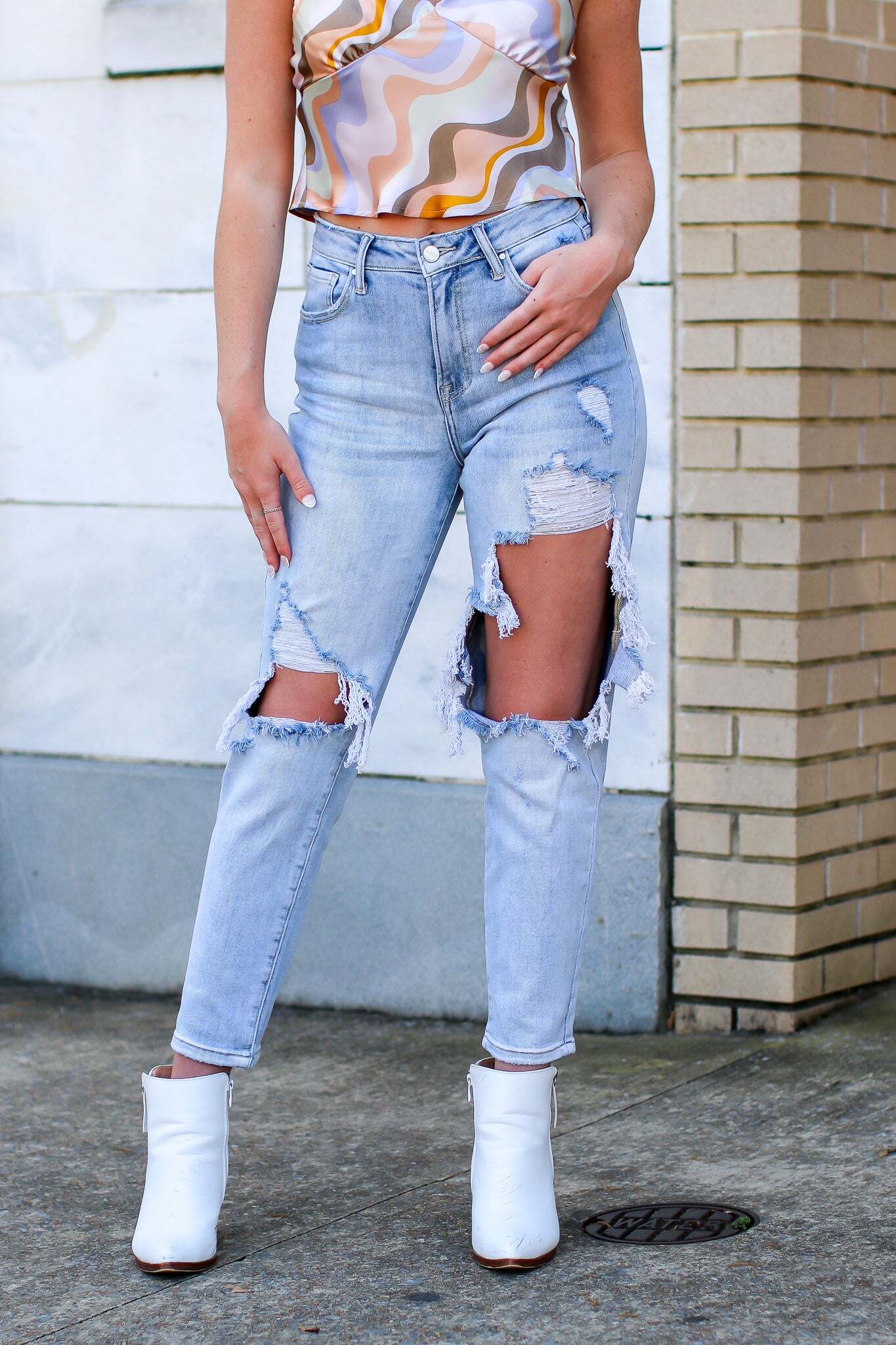 Halcyon High Rise Distressed Straight Leg Jeans - BACK IN STOCK
