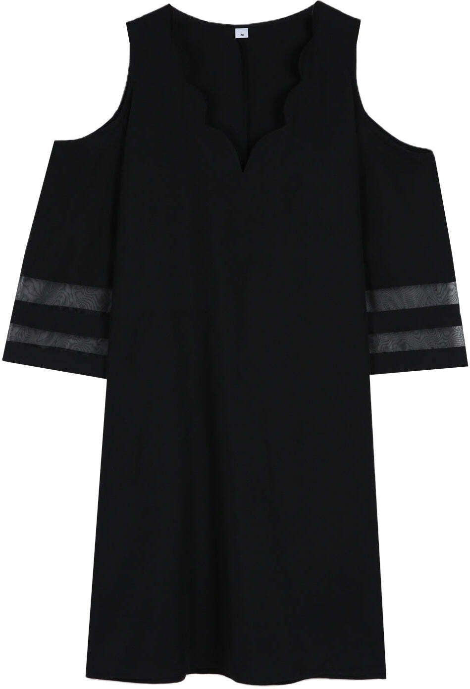 Cut-Out V-Neck Stripe Sleeve Cold Shoulder Mini Dress