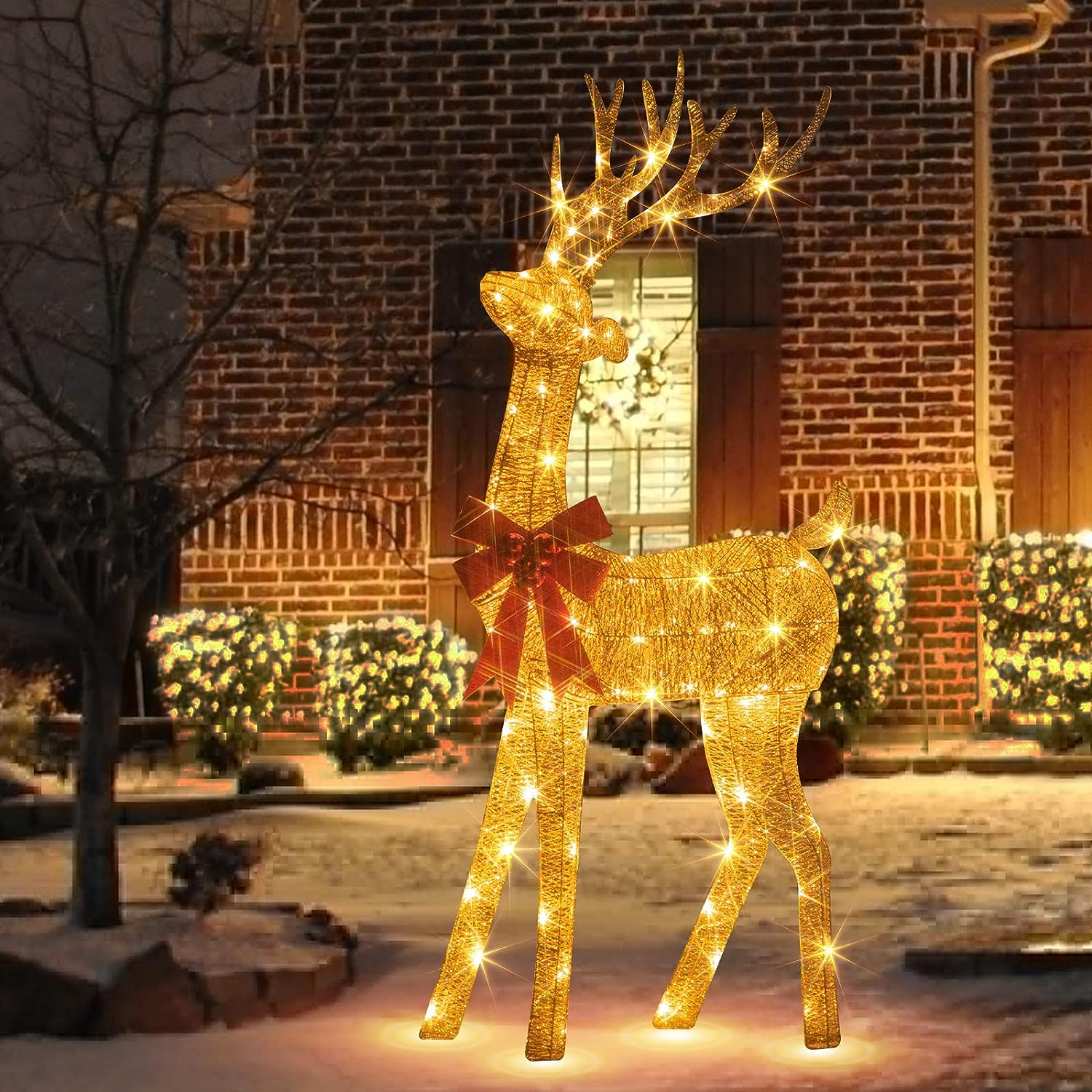Christmas-60 in christmas pre lit rustic burlap standing reindeer outdoor decoration