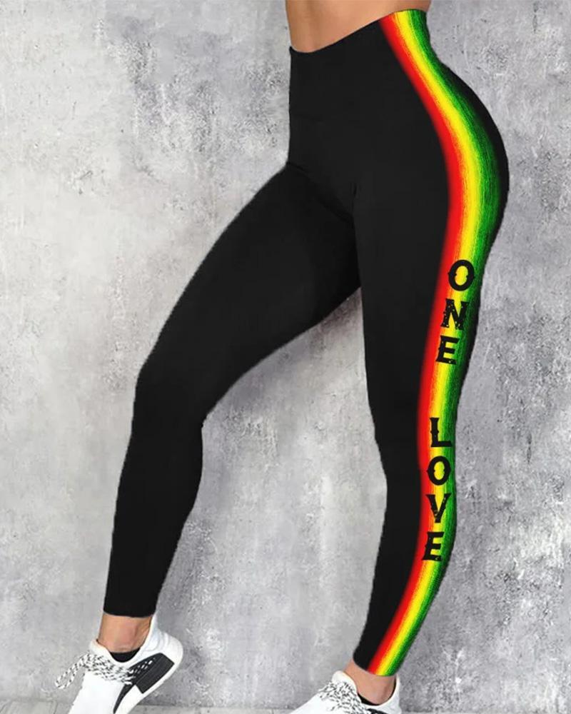 One Love Black Pride Striped Print Stretch Leggings