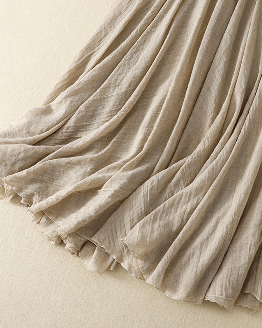 Cotton Linen Elastic Waist Casual Swing Skirt