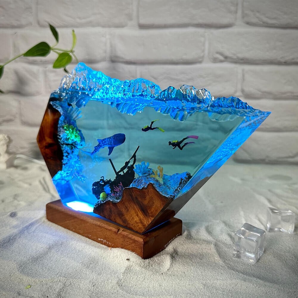 Whale shark and Couple Diver Resin Ocean Night Light Christmas Gift