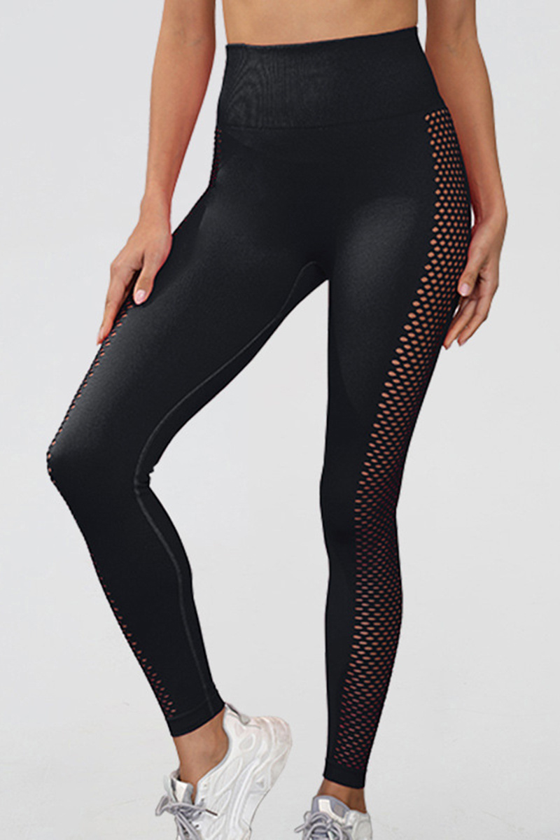 Solid Hollow Out Side Sports Leggings