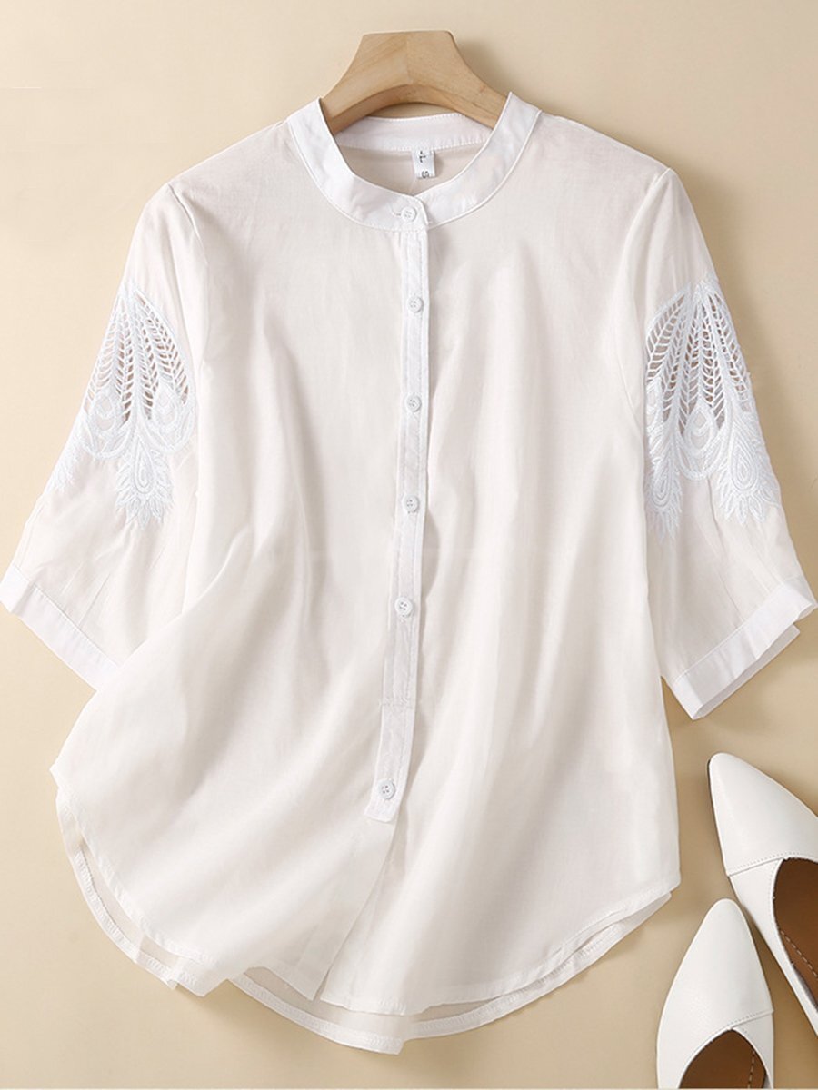 Hollow Embroidery Loose Art Retro Cotton And Linen Shirt