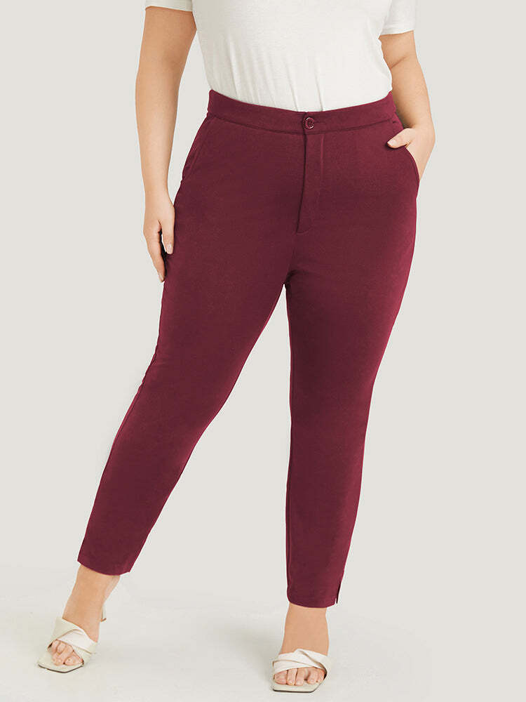 Anti-Wrinkle Plain Pocket Split Hem Pants