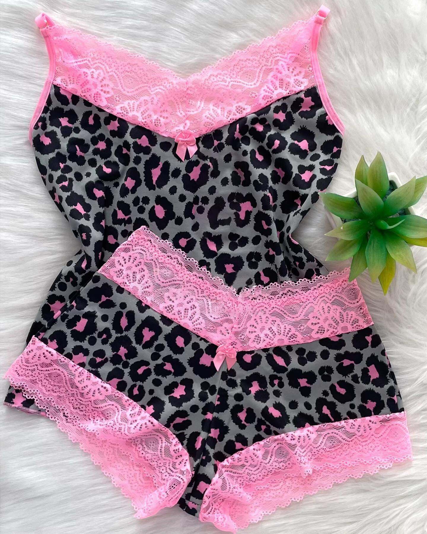 Casual Leopard Lace Camisole Pajamas Two-Piece Set