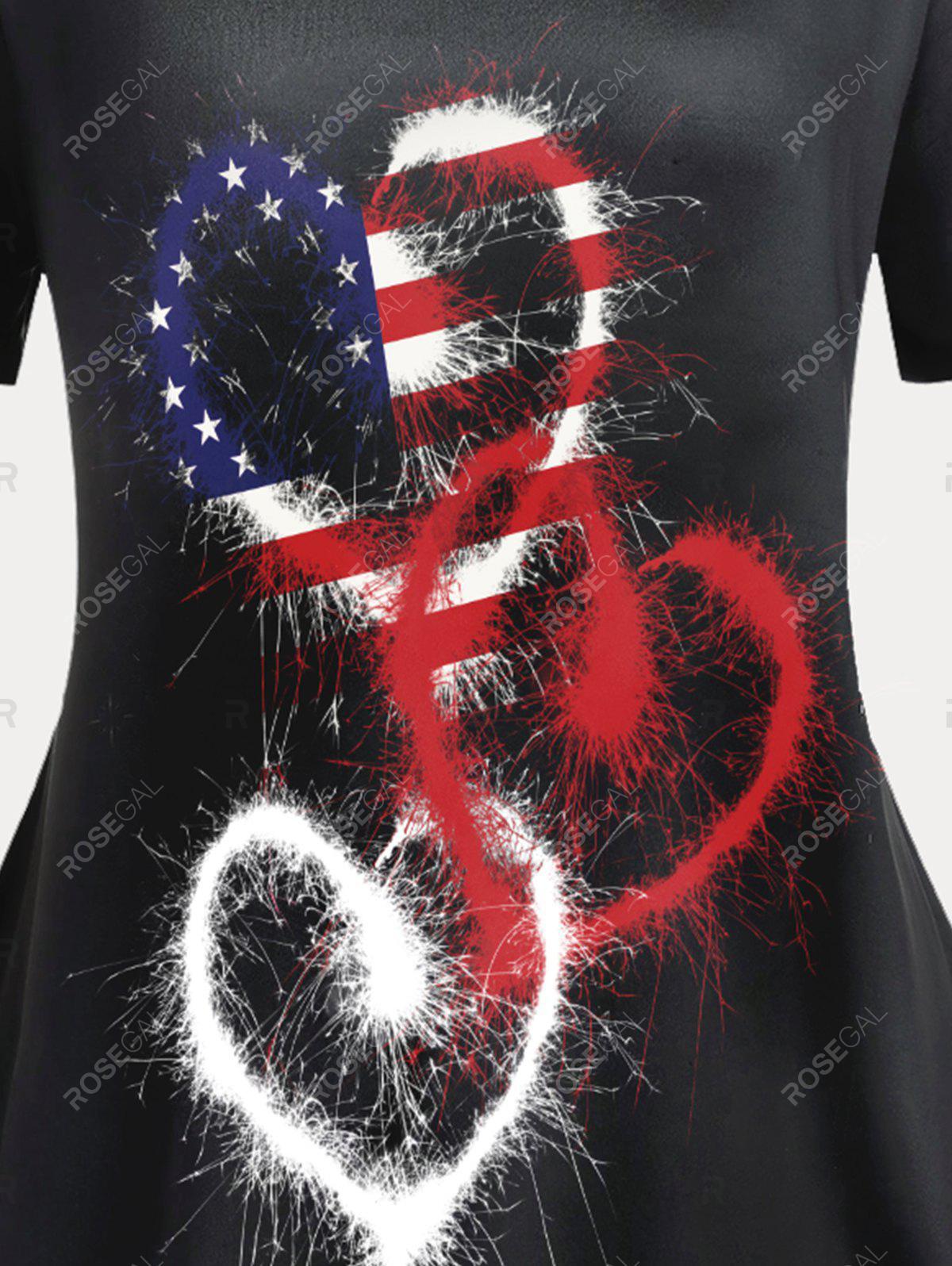 American Flag Heart Print Patriotic Tee and Leggings Plus Size Summer Outfit