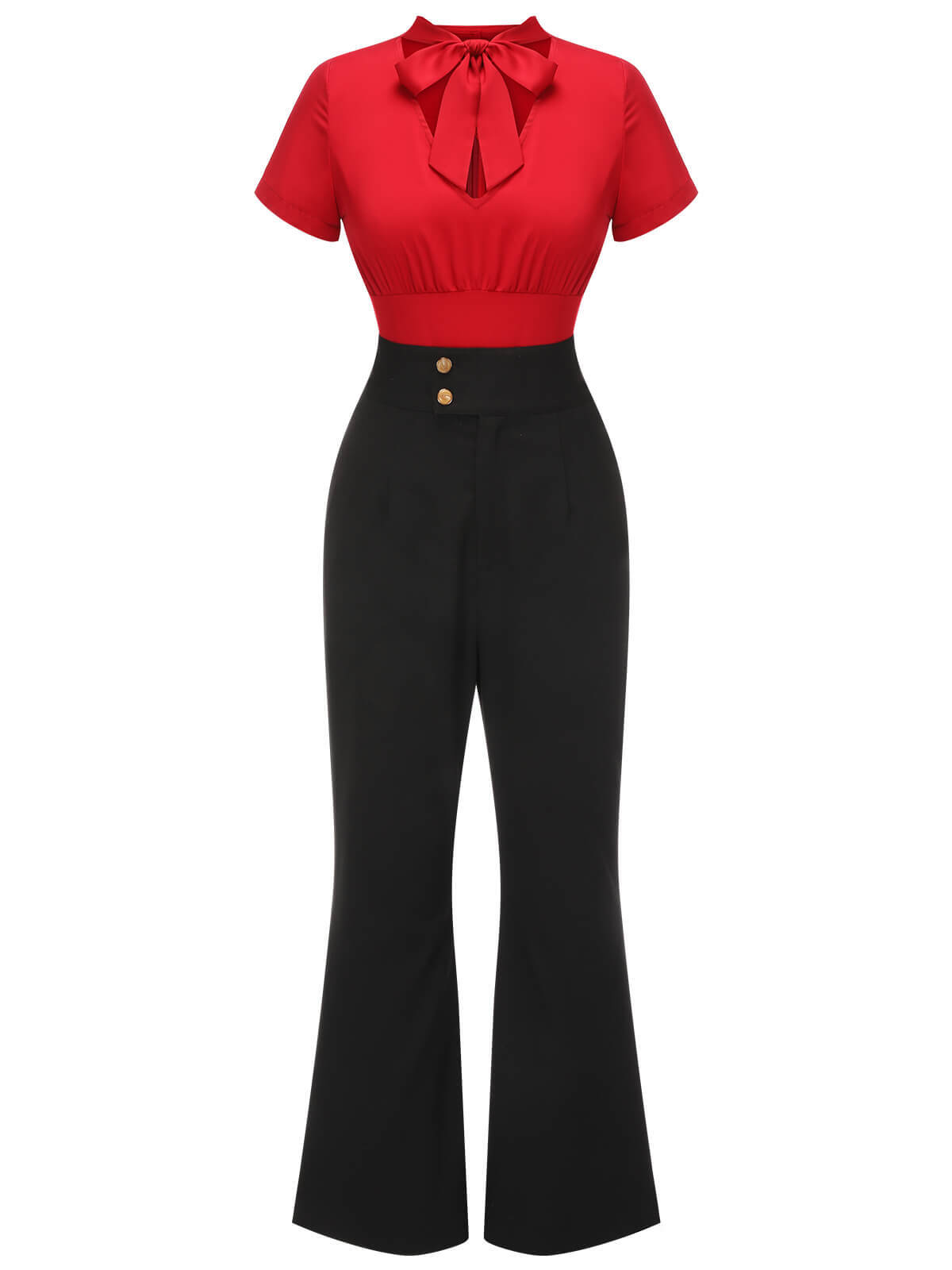 [Pre-Sale] 2PCS 1940s Red Tie-Up Blouse & Black Pants