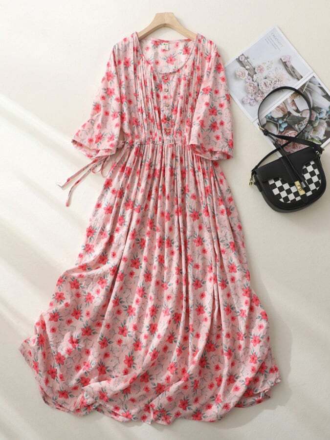 Printed Belted Bohemian Beach Dress