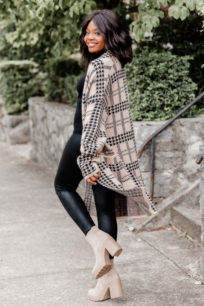 A Piece Of You Taupe Houndstooth Cardigan