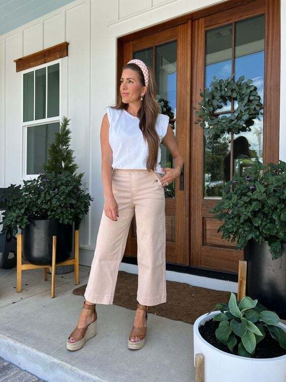 Stretch Twill Cropped Wide Leg Pants (BUY 4 FREE SHIPPING)