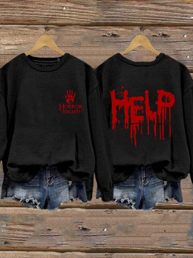 Women's Funny Halloween Blood Stain Horror Night! Help Sweatshirt