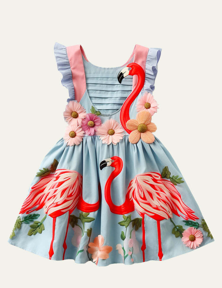 Flamingo Garden Embroidered Dress