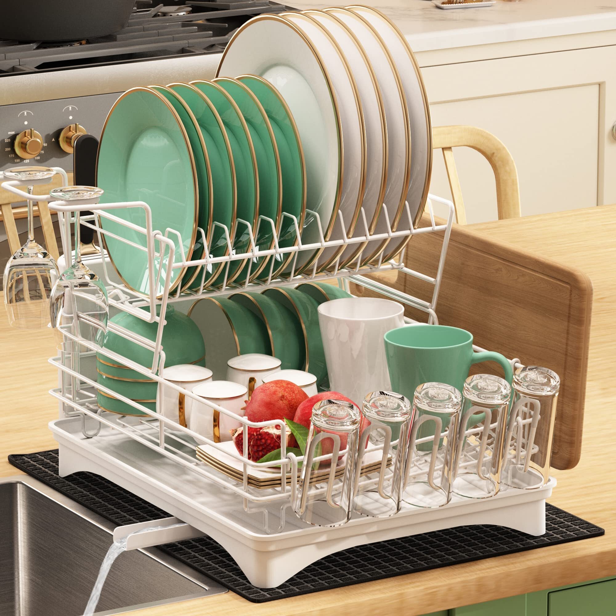 Dish Drying Rack- Space-Saving Dish Rack, Dish Racks for Kitchen Counter, Durable Stainless Steel Kitchen Drying Rack with a Cutlery Holder, Drying Rack for Dishes, Knives, Spoons, and Forks